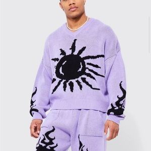 Boohoo Men’s NWT OVERSIZED KNITTED SUN AND FLAME SWEATER Sz Medium